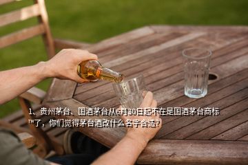 1、貴州茅臺、國酒茅臺從6月30日起不在是國酒茅臺商標?了，你們覺得茅臺酒改什么名字合適？