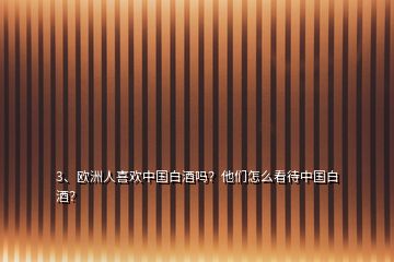 3、歐洲人喜歡中國白酒嗎？他們怎么看待中國白酒？