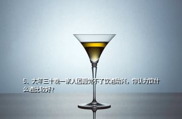 5、大年三十晚一家人團(tuán)圓免不了飲酒助興，你認(rèn)為飲什么酒比較好？