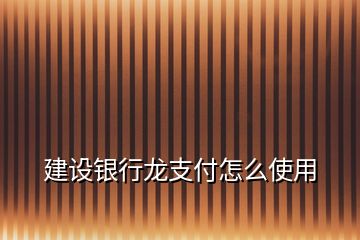 建設銀行龍支付怎么使用