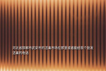 河北省邯鄲市武安市的活禽市場在那里或者能給我個批發(fā)活禽的電話