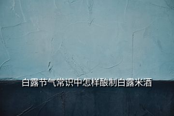 白露節(jié)氣常識(shí)中怎樣釀制白露米酒