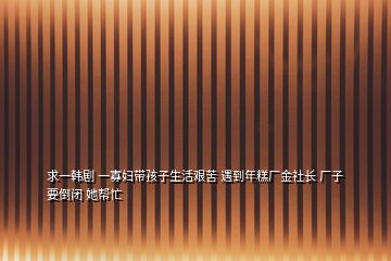 求一韓劇 一寡婦帶孩子生活艱苦 遇到年糕廠金社長 廠子要倒閉 她幫忙